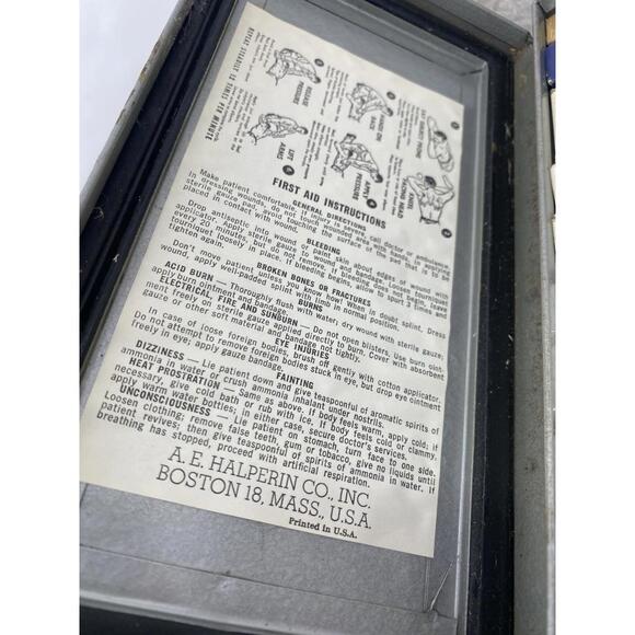 Vntg 1940's-60's A.E. Halperin Halco FIRST AID KIT BOX w/ Supplies Full InstaAid - Picture 4 of 9